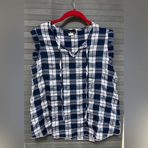 NY Invasion blue/white plaid sleeveless shirt size Large